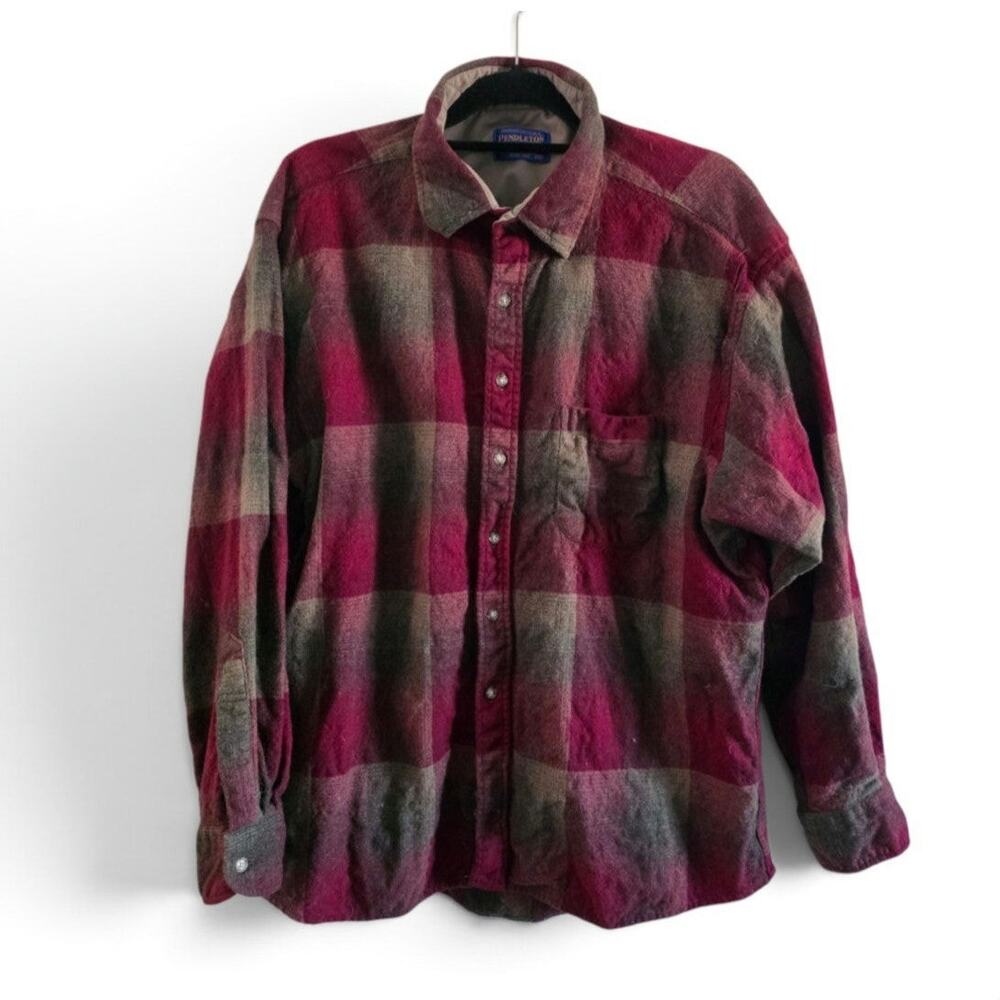 Flawed Pendleton Men’s XXL Red Brown Plaid Wool Shirt 100% Virgin Wool